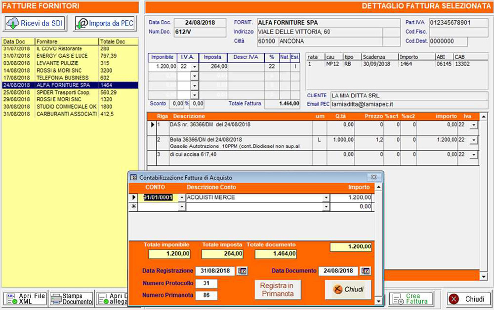 import automatico fatture fornitore