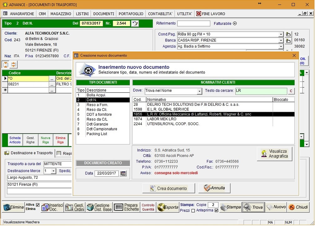 documenti di trasporto, ricerca intelligente clienti