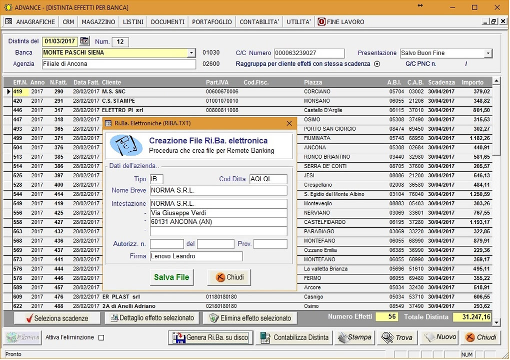 distinta elettronica per banche