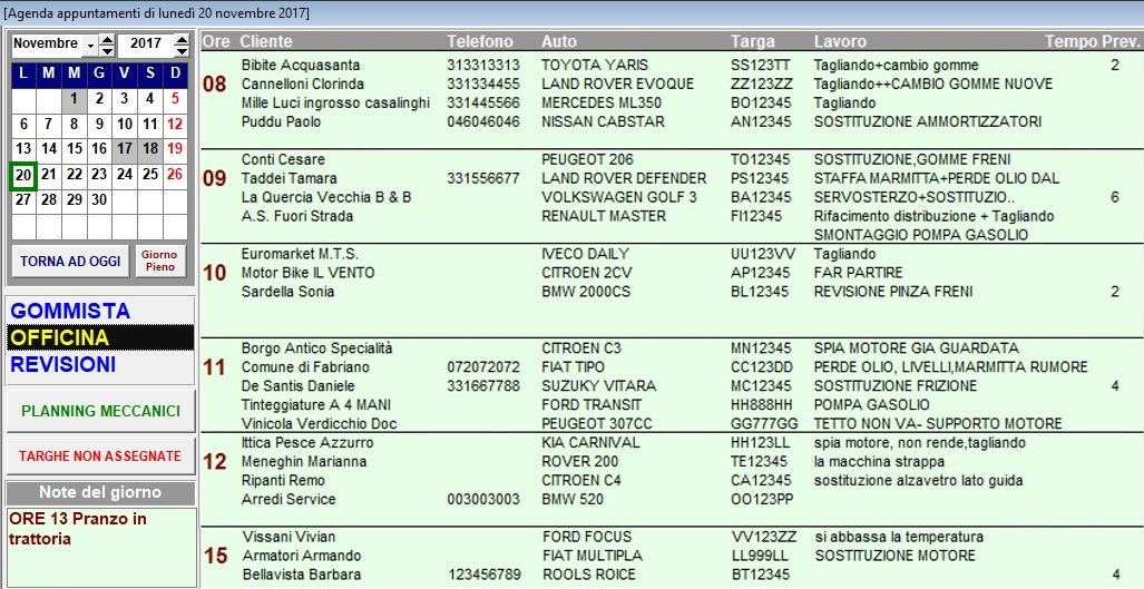 agenda appuntamenti officina