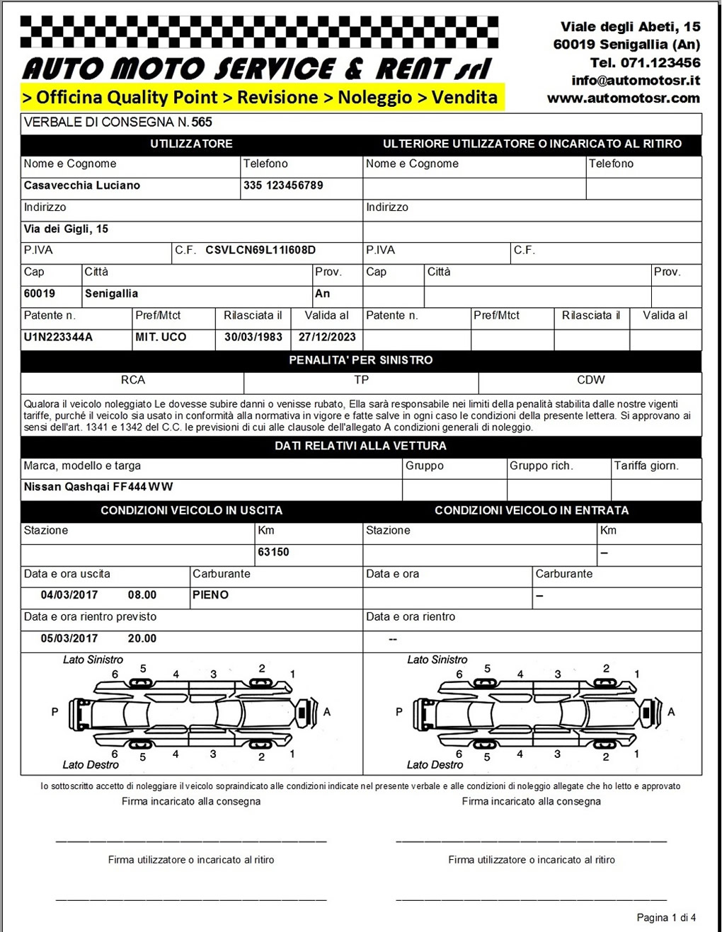 verbale consegna noleggio auto