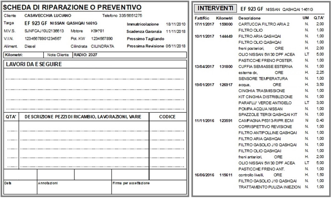 scheda riparazione / preventivo / interventi