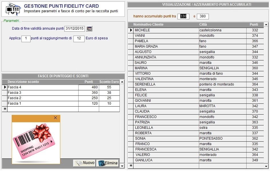 gestione punti fidelity card