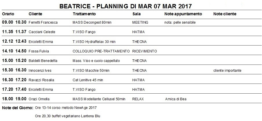 planning giornaliero