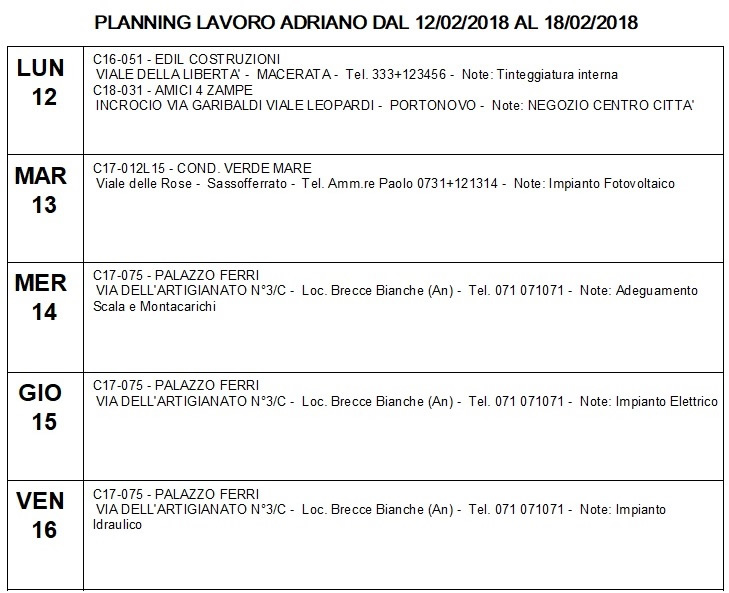 planning lavoro