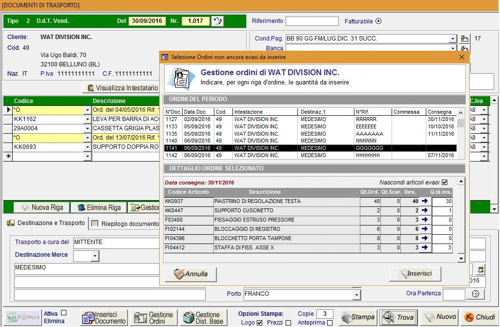gestionale: evasione ordini