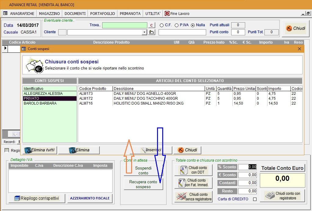 software con sospensione e ripresa conto